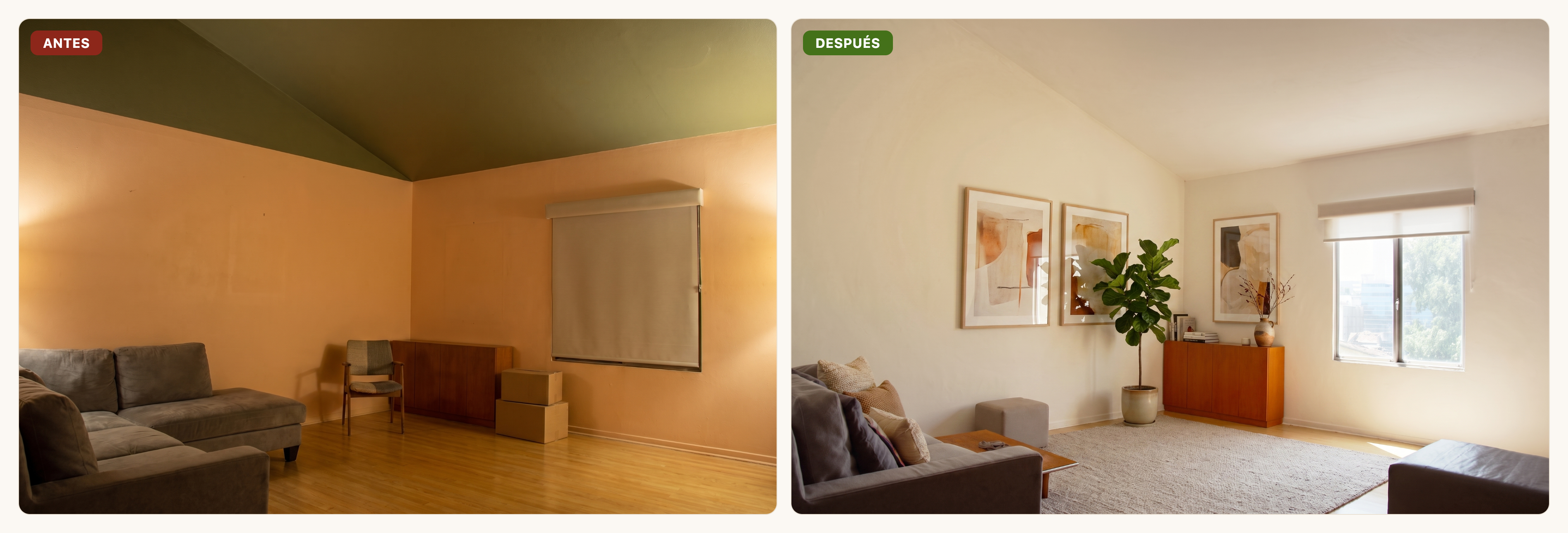 Antes y después: pintura en tonos neutros en una sala